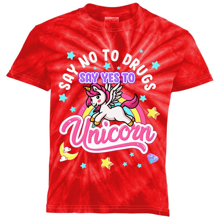 Say No Say Yes to Unicorns Red Ribbon Week Kids Tie-Dye T-Shirt