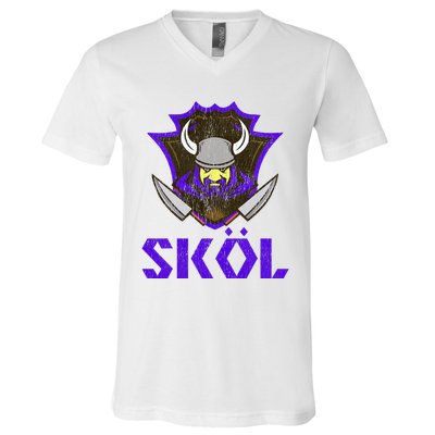 Skol Nordic Scandinavian Warrior Viking Helmet V-Neck T-Shirt