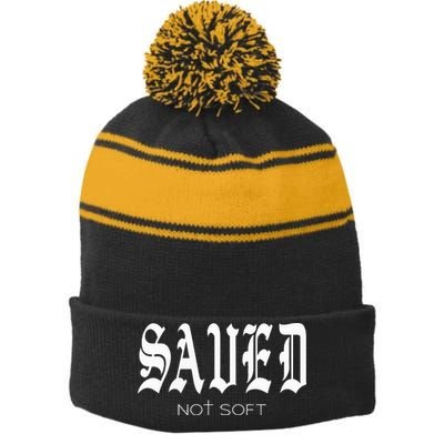 Saved Not Soft Novelty Salvation Stripe Pom Pom Beanie