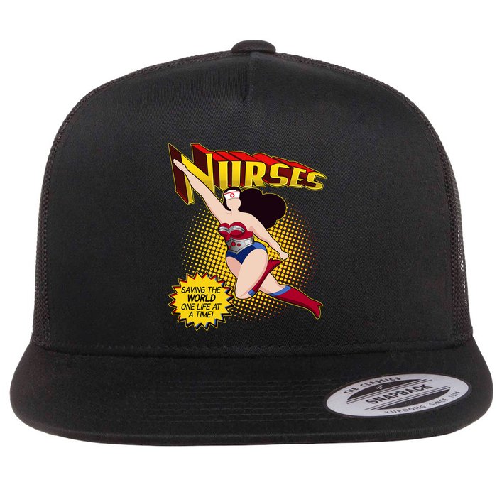 Superhero Nurses Saving The World One Life At A Time Flat Bill Trucker Hat