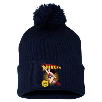 Superhero Nurses Saving The World One Life At A Time Pom Pom 12in Knit Beanie