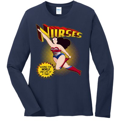 Superhero Nurses Saving The World One Life At A Time Ladies Long Sleeve Shirt