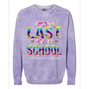 School Nurse Squad Happy Last Day Of School Funny Tie Dye Colorblast Crewneck Sweatshirt