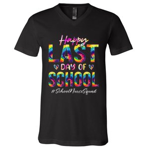 School Nurse Squad Happy Last Day Of School Funny Tie Dye V-Neck T-Shirt