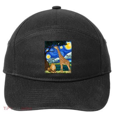 Safari Night Starry Night Zoo Animals Animal Art Safari 7-Panel Snapback Hat