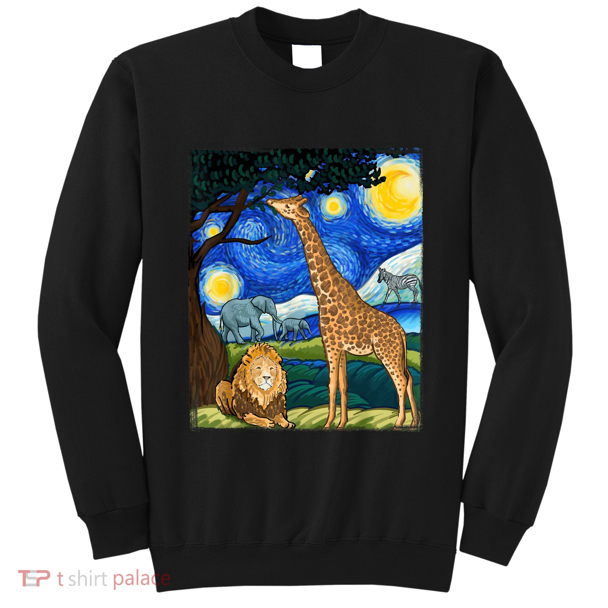 Safari Night Starry Night Zoo Animals Animal Art Safari Tall Sweatshirt