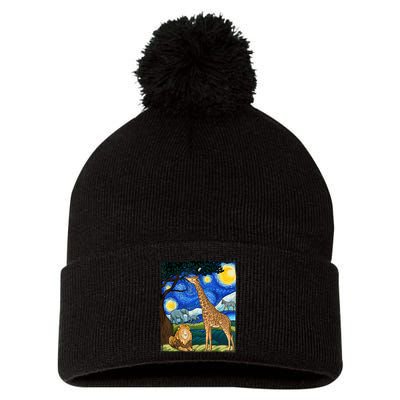 Safari Night Starry Night Zoo Animals Animal Art Safari Pom Pom 12in Knit Beanie
