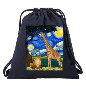 Safari Night Starry Night Zoo Animals Animal Art Safari Drawstring Bag