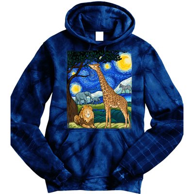 Safari Night Starry Night Zoo Animals Animal Art Safari Tie Dye Hoodie