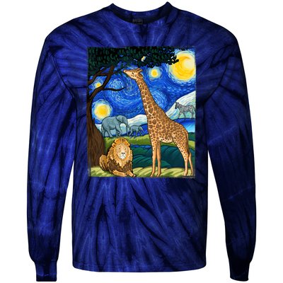 Safari Night Starry Night Zoo Animals Animal Art Safari Tie-Dye Long Sleeve Shirt