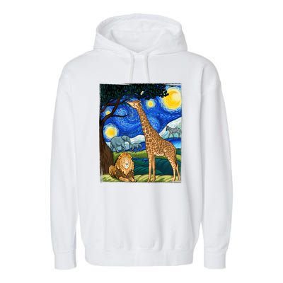 Safari Night Starry Night Zoo Animals Animal Art Safari Garment-Dyed Fleece Hoodie