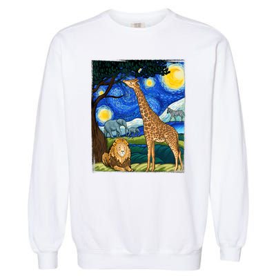 Safari Night Starry Night Zoo Animals Animal Art Safari Garment-Dyed Sweatshirt