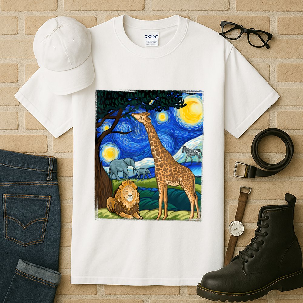 Safari Night Starry Night Zoo Animals Animal Art Safari Tall T-Shirt