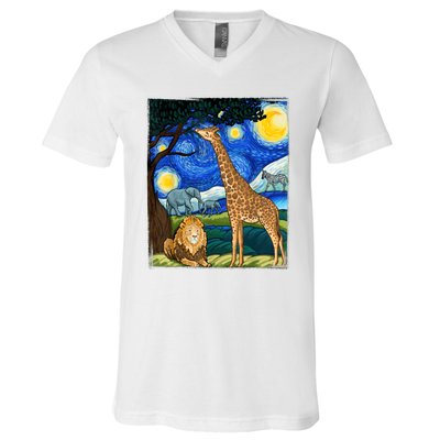 Safari Night Starry Night Zoo Animals Animal Art Safari V-Neck T-Shirt