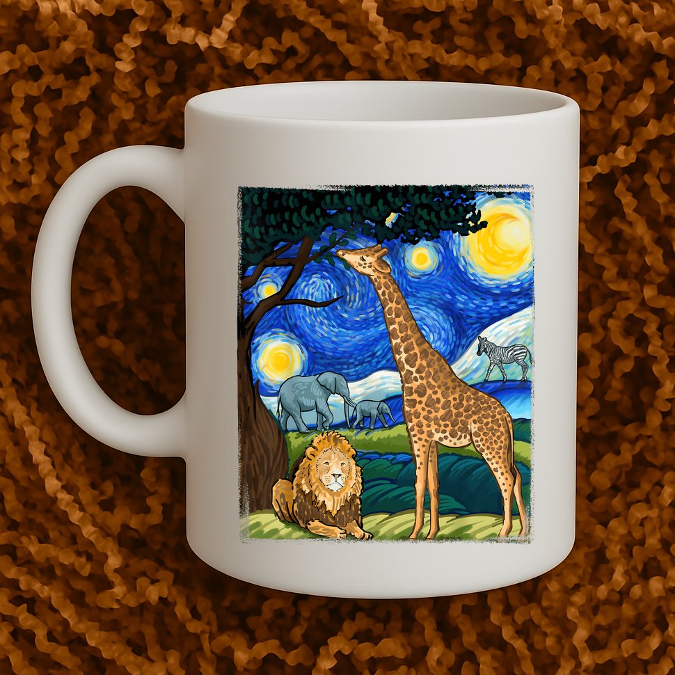 Safari Night Starry Night Zoo Animals Animal Art Safari Mug