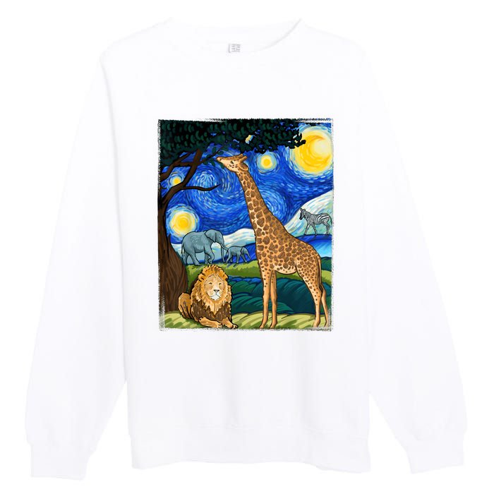 Safari Night Starry Night Zoo Animals Animal Art Safari Premium Crewneck Sweatshirt