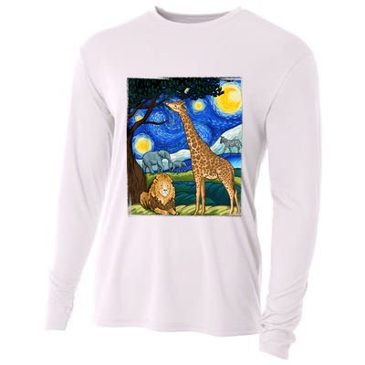 Safari Night Starry Night Zoo Animals Animal Art Safari Cooling Performance Long Sleeve Crew