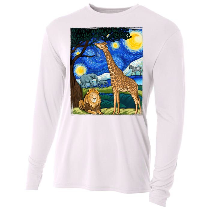 Safari Night Starry Night Zoo Animals Animal Art Safari Cooling Performance Long Sleeve Crew