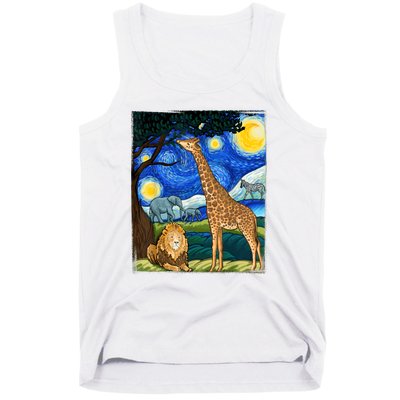 Safari Night Starry Night Zoo Animals Animal Art Safari Tank Top