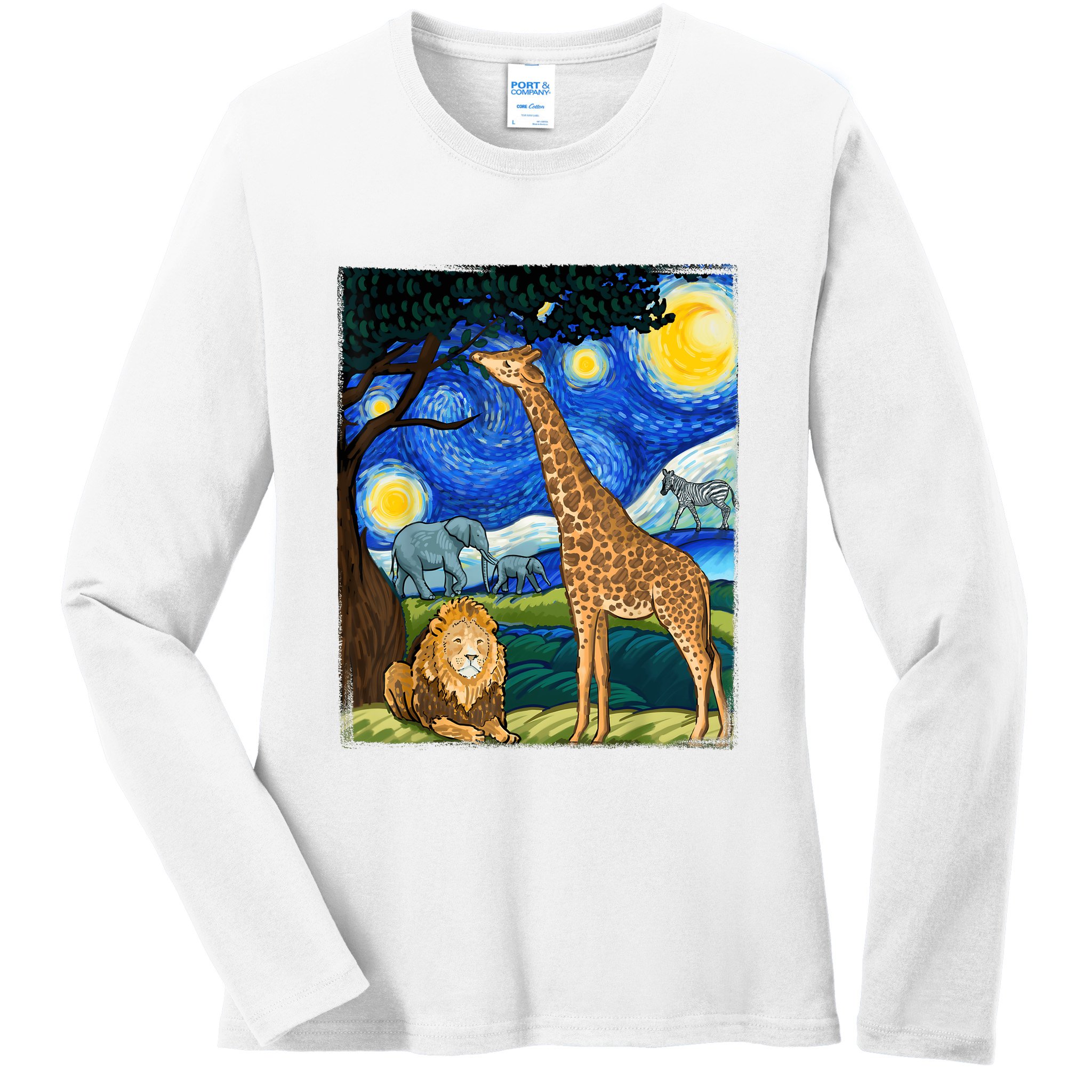Safari Night Starry Night Zoo Animals Animal Art Safari Ladies Long Sleeve Shirt