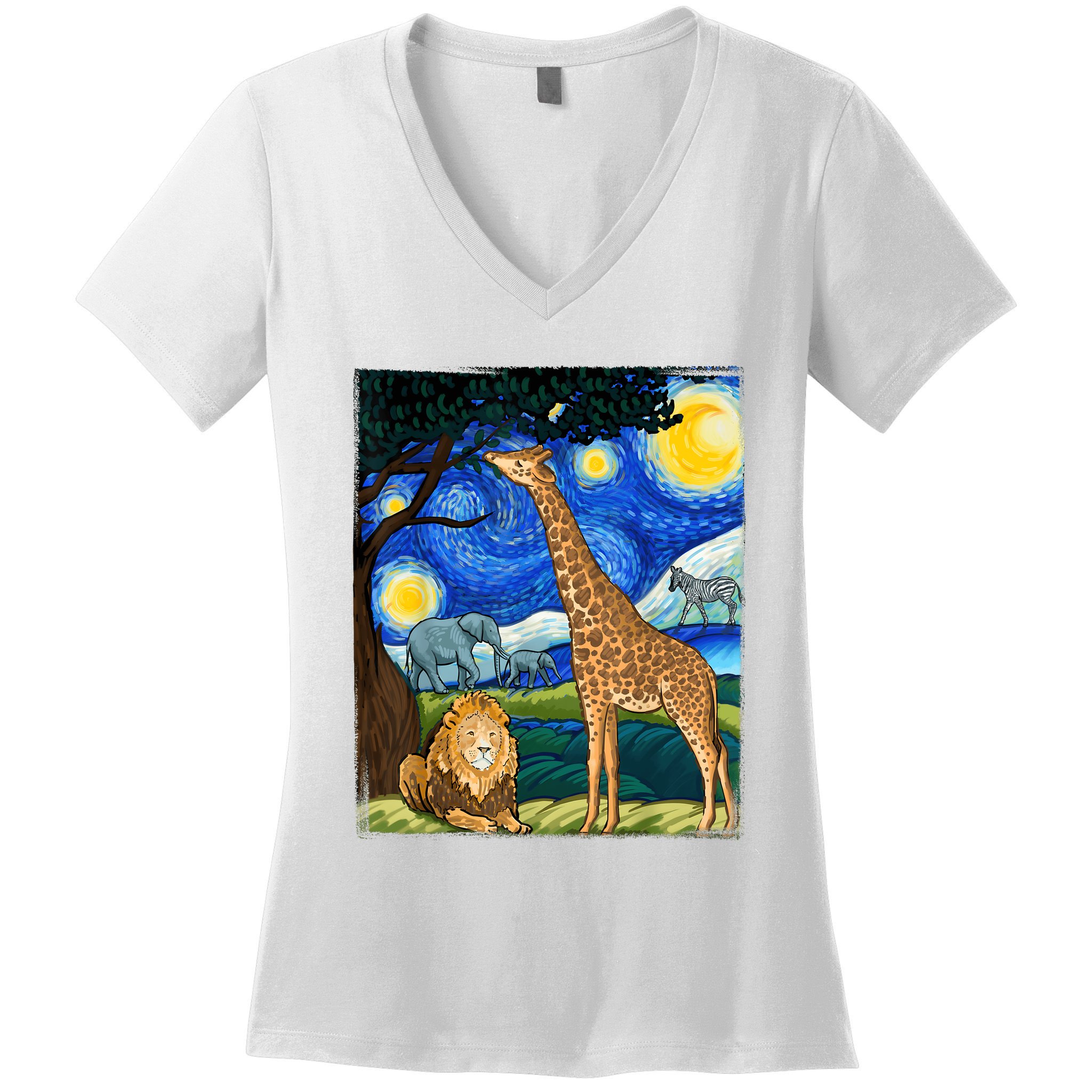Safari Night Starry Night Zoo Animals Animal Art Safari Women's V-Neck T-Shirt