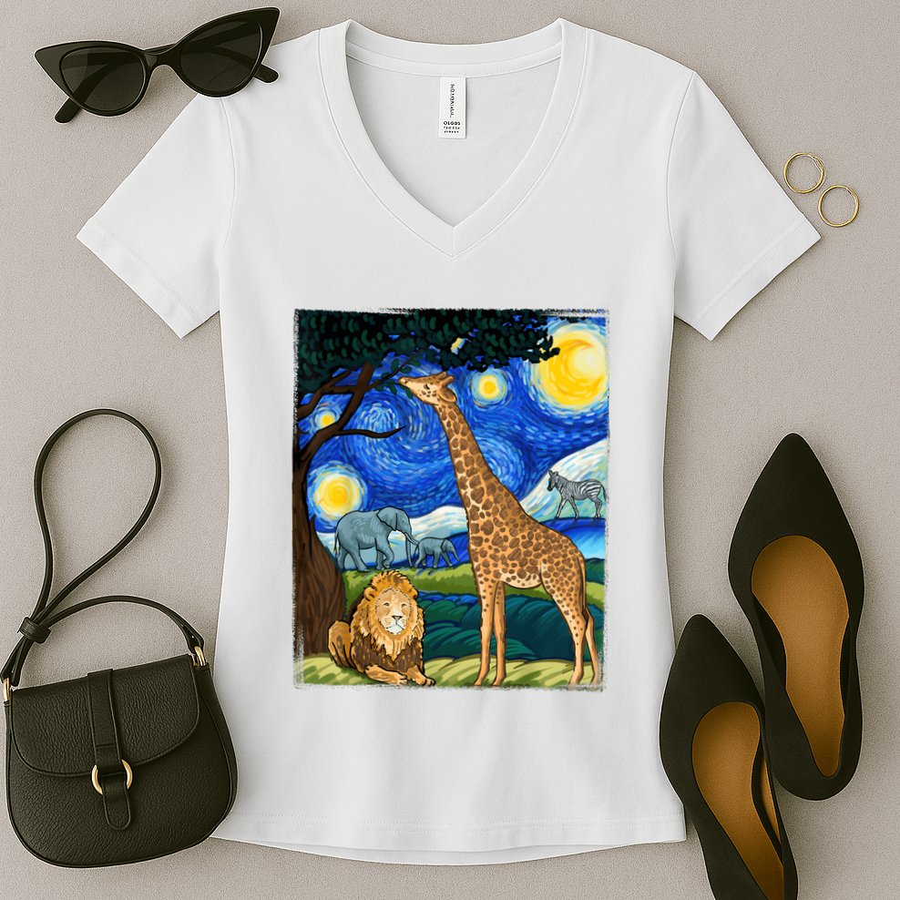 Safari Night Starry Night Zoo Animals Animal Art Safari Women's V-Neck T-Shirt