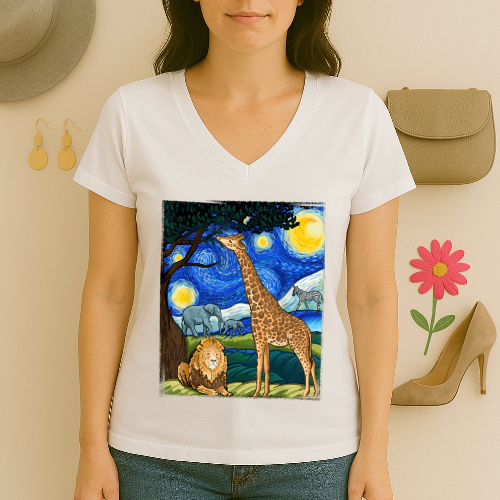 Safari Night Starry Night Zoo Animals Animal Art Safari Women's V-Neck T-Shirt