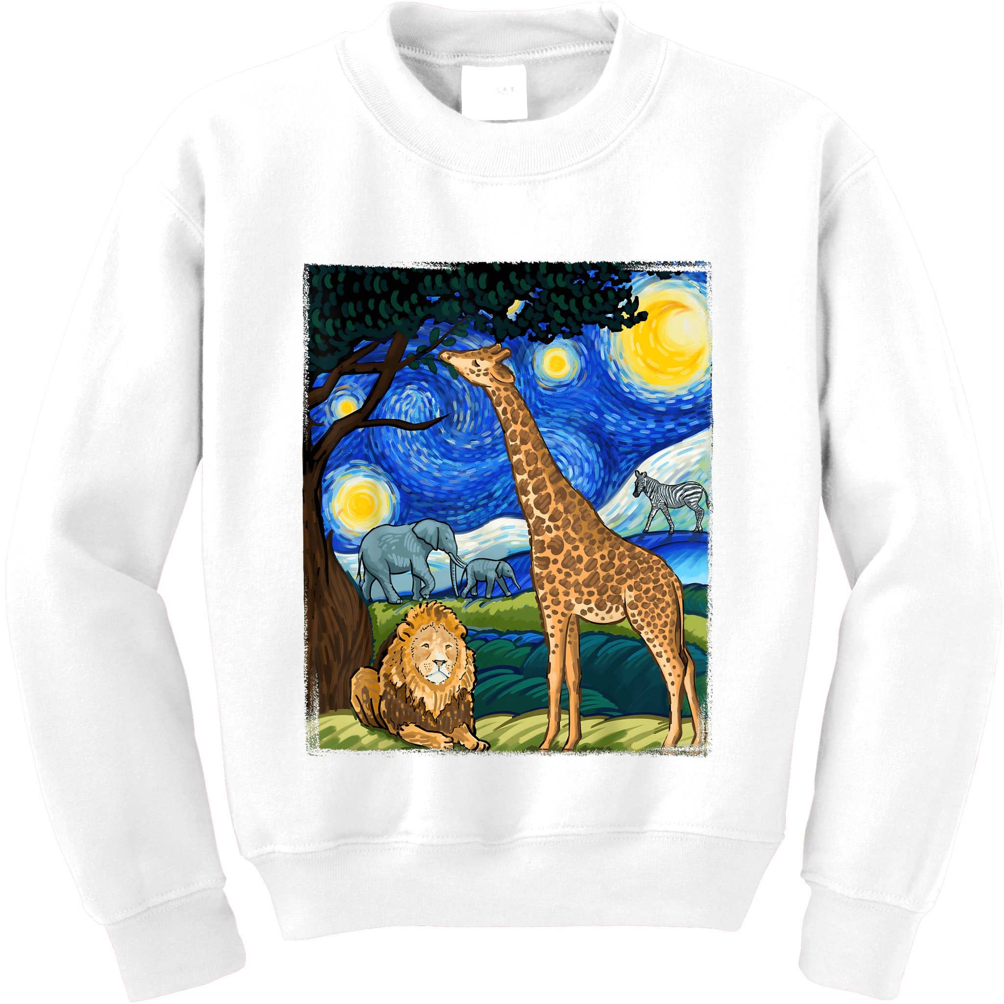 Safari Night Starry Night Zoo Animals Animal Art Safari Kids Sweatshirt