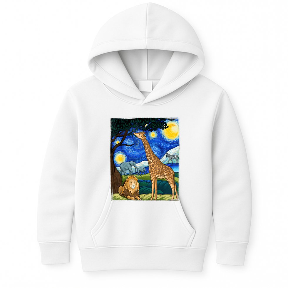 Safari Night Starry Night Zoo Animals Animal Art Safari Kids Hoodie