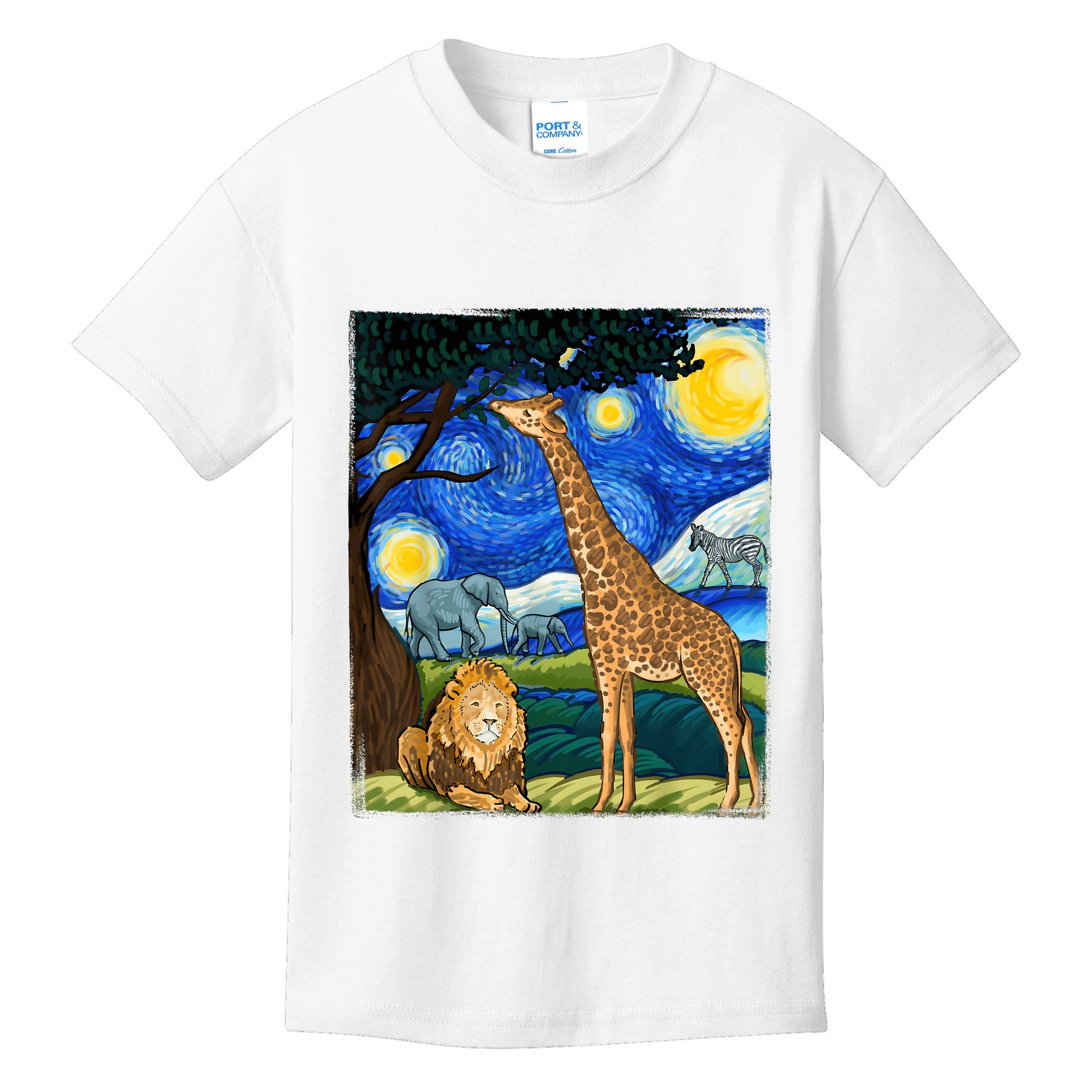 Safari Night Starry Night Zoo Animals Animal Art Safari Kids T-Shirt
