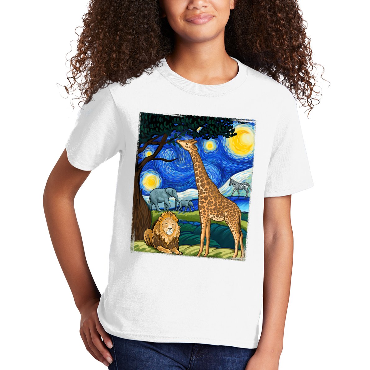 Safari Night Starry Night Zoo Animals Animal Art Safari Kids T-Shirt