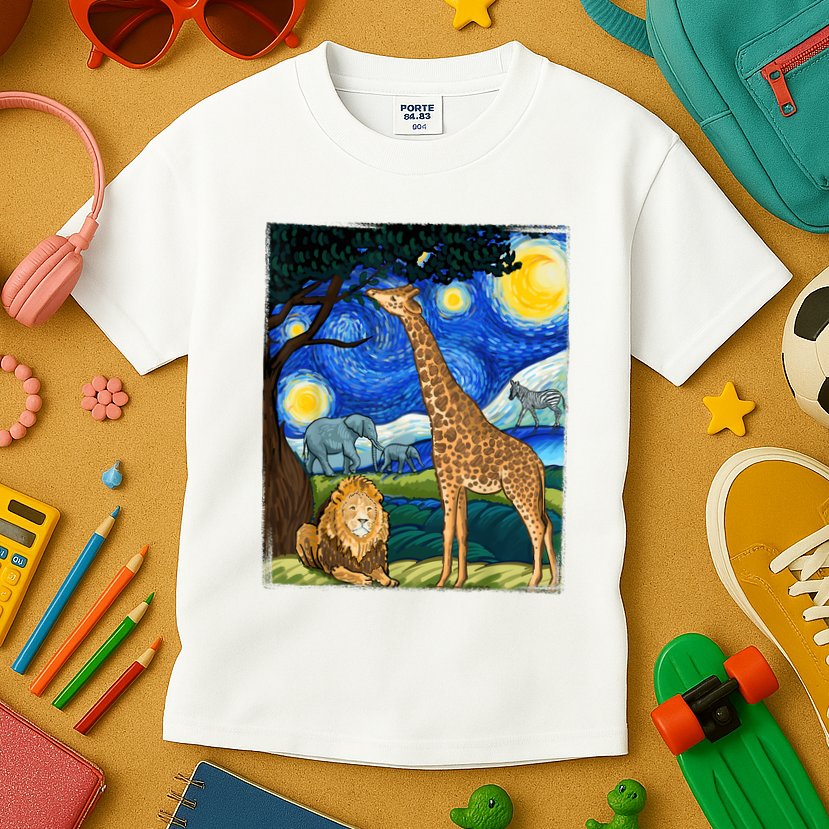 Safari Night Starry Night Zoo Animals Animal Art Safari Kids T-Shirt