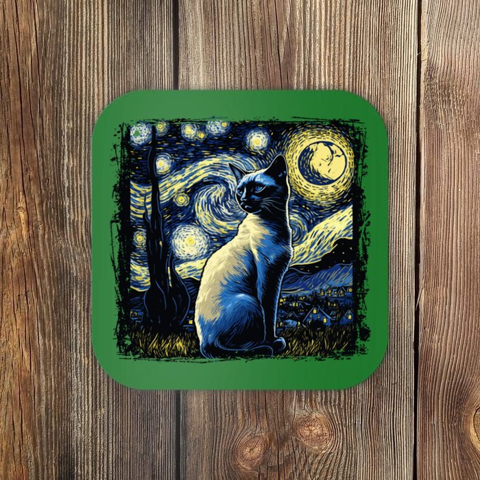 Starry Night Siamese Cat Funny Cat Graphic Cat Lover Coaster