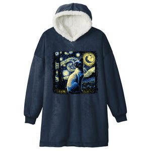 Starry Night Siamese Cat Funny Cat Graphic Cat Lover Hooded Wearable Blanket