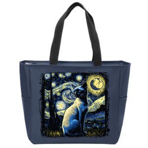 Starry Night Siamese Cat Funny Cat Graphic Cat Lover Zip Tote Bag