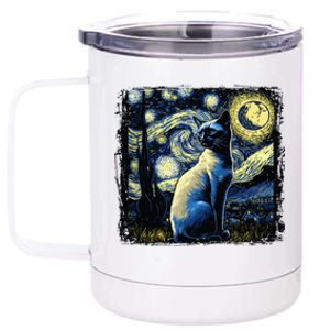 Starry Night Siamese Cat Funny Cat Graphic Cat Lover 12 oz Stainless Steel Tumbler Cup