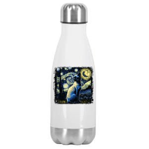 Starry Night Siamese Cat Funny Cat Graphic Cat Lover Stainless Steel Insulated Water Bottle