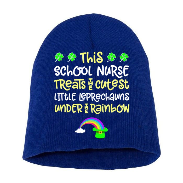 School Nurse St Patrick Day Leprechauns Rainbow Paddy Green Gift Short Acrylic Beanie