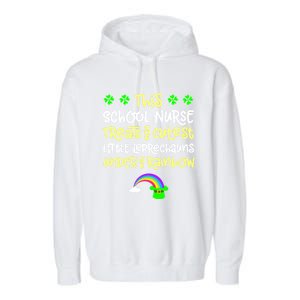 School Nurse St Patrick Day Leprechauns Rainbow Paddy Green Gift Garment-Dyed Fleece Hoodie