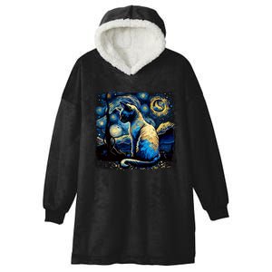 Starry Night Siamese Cat Funny Cat Graphic Cat Lover Hooded Wearable Blanket