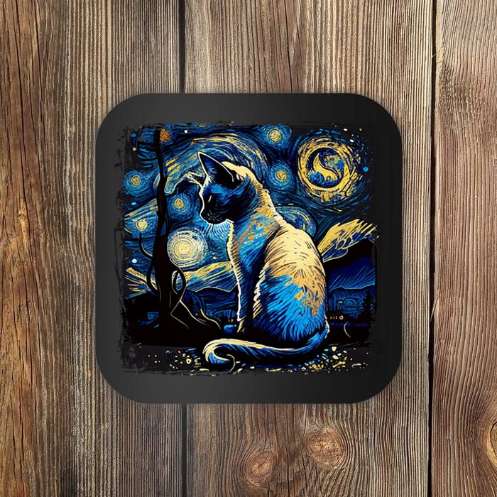 Starry Night Siamese Cat Funny Cat Graphic Cat Lover Coaster