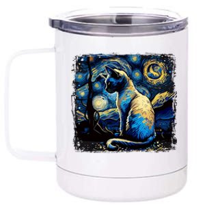 Starry Night Siamese Cat Funny Cat Graphic Cat Lover 12 oz Stainless Steel Tumbler Cup