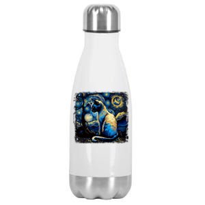 Starry Night Siamese Cat Funny Cat Graphic Cat Lover Stainless Steel Insulated Water Bottle