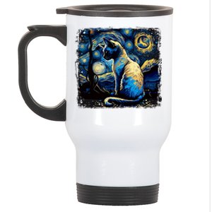 Starry Night Siamese Cat Funny Cat Graphic Cat Lover Stainless Steel Travel Mug