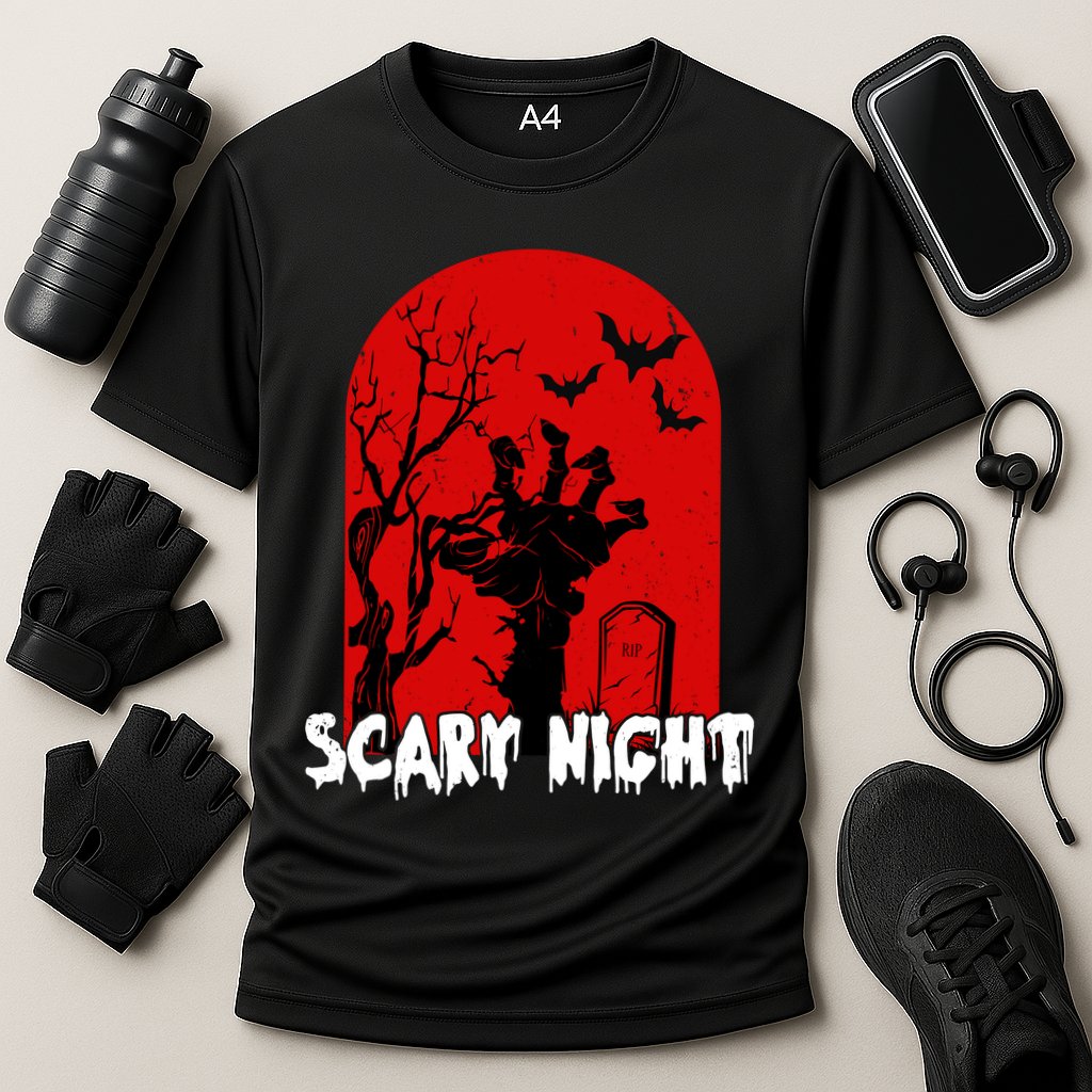 Scary Night Spooky Graveyard Halloween Cooling Performance Crew T-Shirt