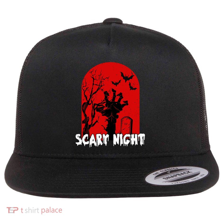 Scary Night Spooky Graveyard Halloween Flat Bill Trucker Hat