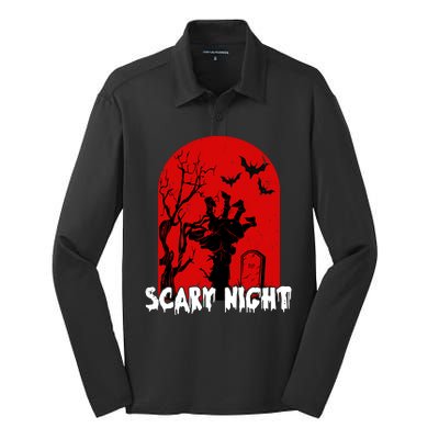 Scary Night Spooky Graveyard Halloween Silk Touch Performance Long Sleeve Polo