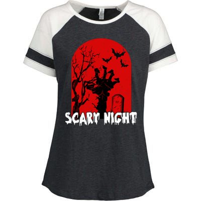 Scary Night Spooky Graveyard Halloween Enza Ladies Jersey Colorblock Tee