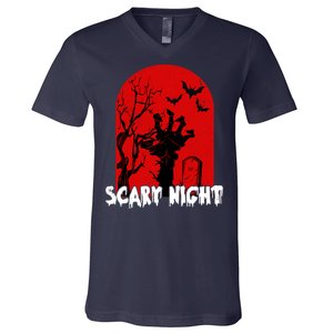 Scary Night Spooky Graveyard Halloween V-Neck T-Shirt