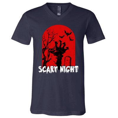 Scary Night Spooky Graveyard Halloween V-Neck T-Shirt